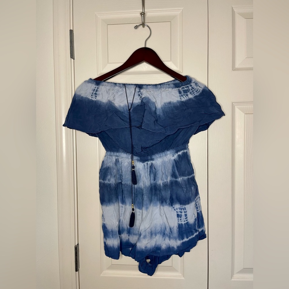 Blue tie-dye STRAPLESS romper